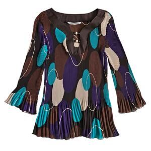 Y2k Retro Top Pleated Blouse Brown Deadstock NWT - Small